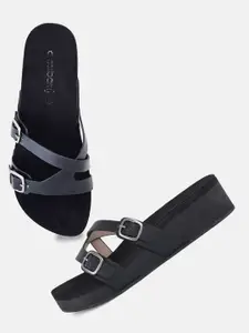 DressBerry Black Buckled Flatform Heels