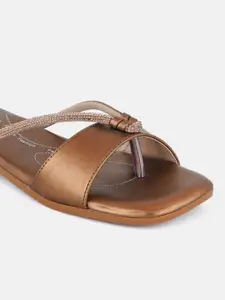 DressBerry Copper-Toned Embellished Open Toe Flats