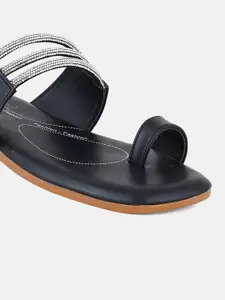 DressBerry Black And Silver-Toned Embellished One Toe Flats