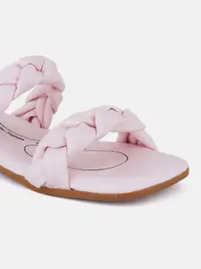 DressBerry Pink Braided Open Toe Flats