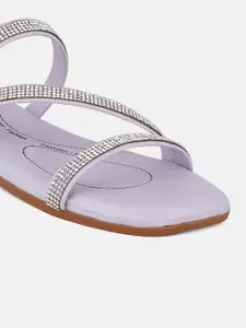 DressBerry Lavender And Silver-Toned Embellished Open Toe Flats