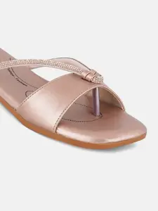 DressBerry Rose Gold-Toned Embellished Open Toe Flats