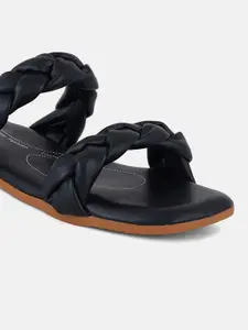 DressBerry Black Braided Open Toe Flats