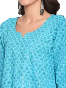 KALINI A Selection Of 2 Ethnic Motifs Chikankari Embroidered Notched Neck Cotton Kurta