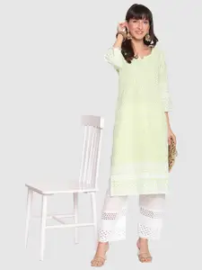 KALINI Pack Of 2 Embroidered Notched Neck Chikankari Pure Cotton Kurta