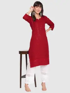 KALINI A Selection Of 2 Geometric Embroidered Thread Work Cotton Kurta
