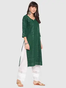 KALINI Pack Of 2 Embroidered Notched Neck Chikankari Pure Cotton Kurta