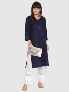 KALINI Pack Of 2 Embroidered Sequined Cotton Kurtas