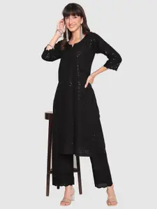 KALINI Pack Of 2 Embroidered Sequined Cotton Kurtas