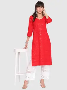 KALINI Pack Of 2 Embroidered Sequined Cotton Kurtas