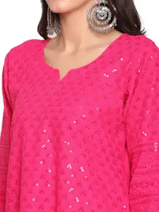 KALINI Pack Of 2 Ethnic Motifs Chikankari Embroidered Notched Neck Cotton Kurta