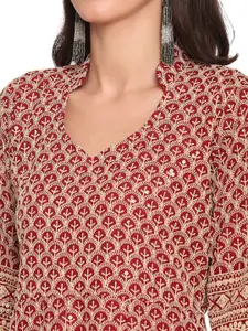 KALINI Pack Of 2 Ethnic Motifs Chikankari Embroidered Notched Neck Cotton Kurta