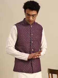 KISAH Embellished Mandarin Collar Sleeveless Nehru Jacket