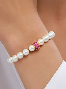 MINUTIAE Gold Plated Pearls Beaded Elasticated Bracelet