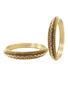 FEMMIBELLA Set Of 2 Gold-Plated CZ Studded Chuda Bangles