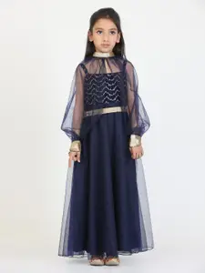 Ethnovog Embellished Net Puff Sleeves Maxi Dress