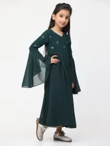 Ethnovog Girls Flared Sleeve Embellished Georgette Fit & Flare Maxi Dress