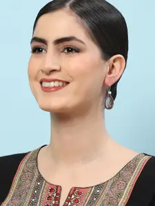 Biba Brown Silver-Plated Oxidised Drop Earrings