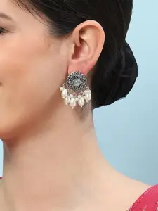 Biba Silver-Plated Contemporary Oxidised Drop Earrings