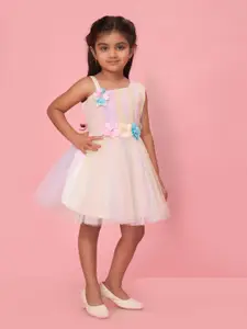 Aarika Girls Striped Net Sleeveless Fit & Flare Dress