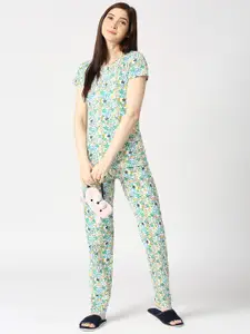 zebu Floral Printed Pure Cotton Night Suit