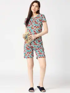 zebu Floral Printed Pure Cotton Night Suit