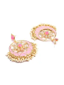Sukkhi Gold-Plated Kundan Meenakari Crescent Shaped Chandbalis Earrings