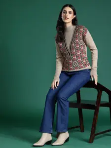 Sangria Self Design Floral Acrylic Pullover