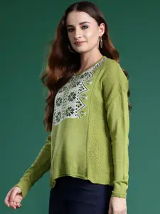 Sangria Ethnic Motif Self Design Acrylic Pullover