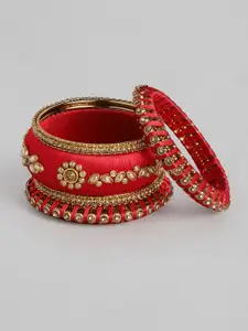 Peora Set Of 10 Gold-Plated Kundan-Studded Thread Bangles