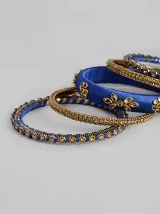 Peora Women 10Pcs Gold-Plated Stone Studded Silk Threaded Bangles