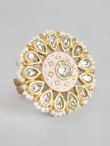 Peora Gold-Plated Kundan Meenakari Finger Ring