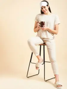 Sweet Dreams Beige Striped Night Suit