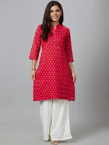 Globus Red & White Ethnic Motifs Printed Kurta
