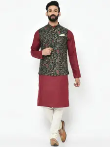 KISAH Men Kantha Printed Regular Fit Nehru Jacket