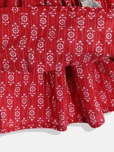 Readiprint Girls Red & White Printed Ready to Wear Lehenga