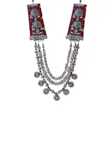 Yellow Chimes Silver-Plated Oxidised Layered Necklace