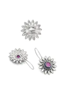 Yellow Chimes Silver-Plated Contemporary Studs Earrings With Finger Ring