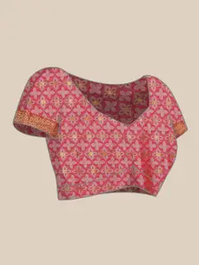 Anouk Grey & Red Ethnic Motif Woven Design Zari Kanjeevaram Saree