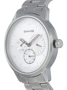 Sonata Men Round Dial & Stainless Steel Bracelet Style Straps Analogue Watch- NP7139SM02