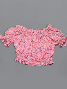 FASHION DREAM Girls Off-Shoulder Printed Top with Skirt