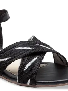 AROOM Woven Design Cross-Strap Open Toe Flats