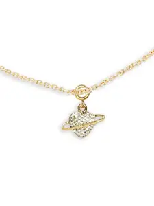 OOMPH Gold Plated Stone-Studded Heart Shape Charm Anklet