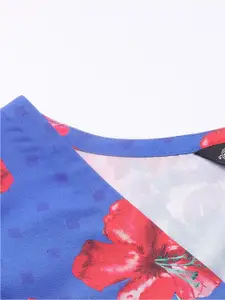 Selvia Floral Printed V-Neck Puff Sleeve Crepe A-Line Dress