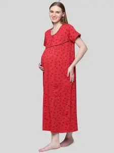 Kryptic Conversational Printed Pure Cotton Maternity Maxi Nightdress