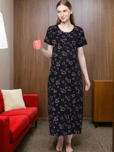 Kryptic Conversational Printed Pure Cotton Maternity Maxi Nightdress