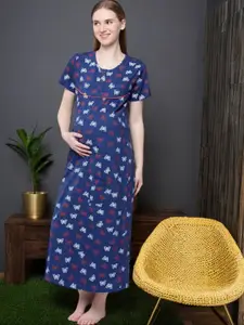 Kryptic Conversational Printed Pure Cotton Maternity Maxi Nightdress