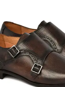 Ruosh Men Textured Leather Formal Monk Shoes