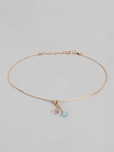 Zavya Women Rose Gold-Plated Stone Studded Sterling Silver Anklet