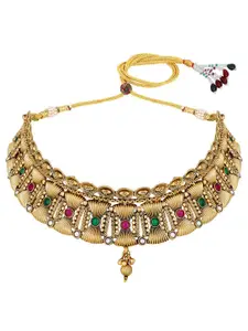 ASMITTA JEWELLERY Gold-Plated Kundan-Studded Necklace and Earrings with Maang Tika